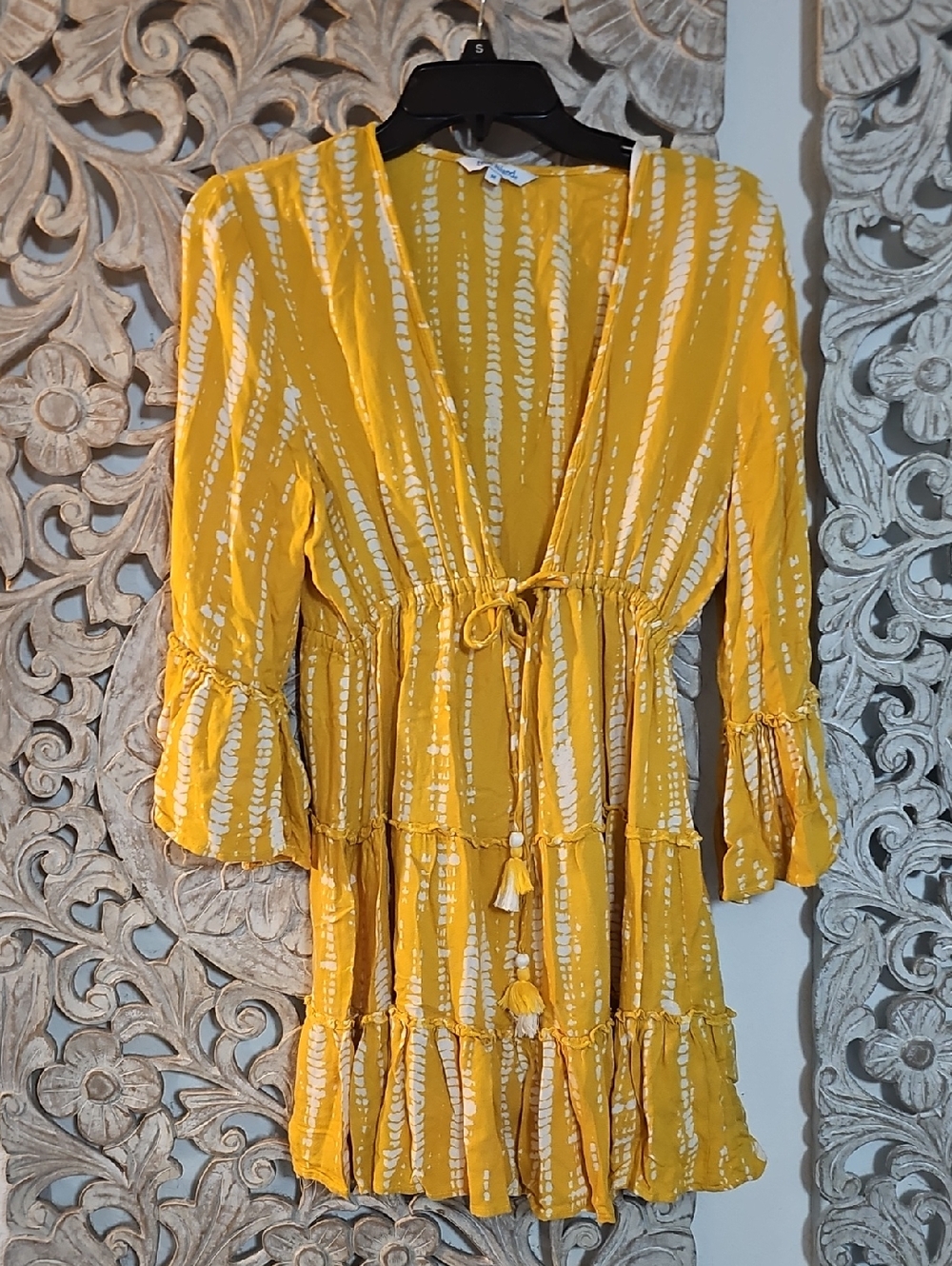 🥳 FINAL OFFER 🥳blue island  Swim Coverup Yellow Tie-Dye Mini Dress